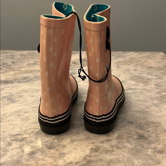 Girls Black and Pink White Polka Dot Rain Boots Platform Sole Size 13 Two Pairs - Picture 5 of 14